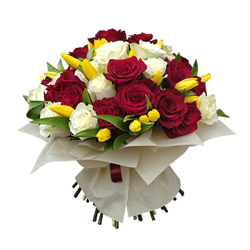 Blumenstrauß aus Rosen und Tulpen