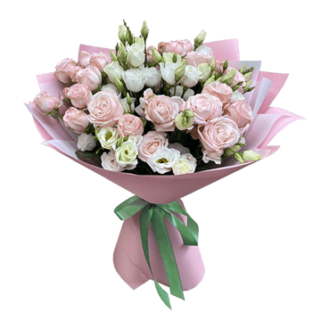 Blumenstrauß aus Rosen und Lizianthus