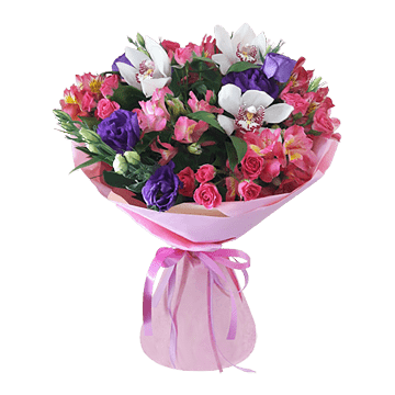 Blumenstrauß aus Rosen, Alstroemerien, Lisianthus