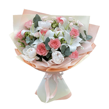 Rosen, Pfingstrosen und Lilien