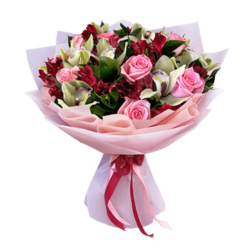 Blumenstrauß aus Rosen und Orchideen