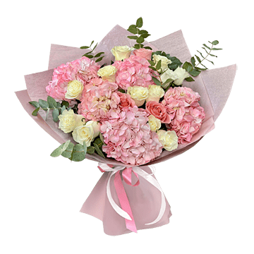Blumenstrauß aus Hortensien und Rosen