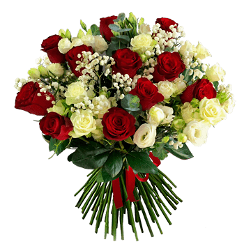 Blumenstrauß aus Rosen und Lisianthus
