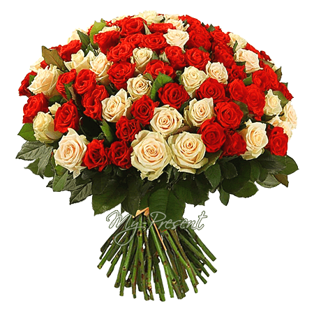 Blumenstrauß aus den сreme und roten Rosen (50 cm.)
