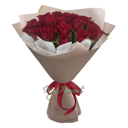 Blumenstrauß aus roten Rosen (70-80 cm.)