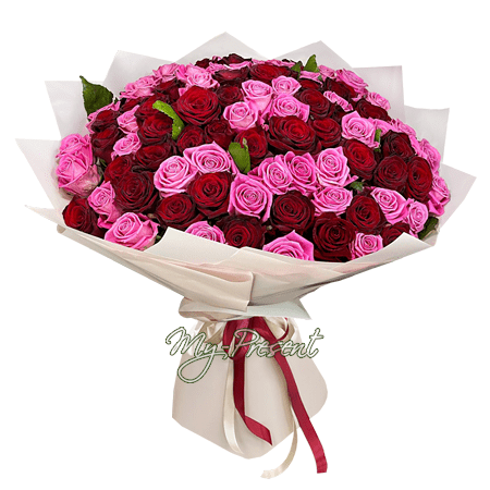 Blumenstrauß aus roten und rosa Rosen (80 cm.)