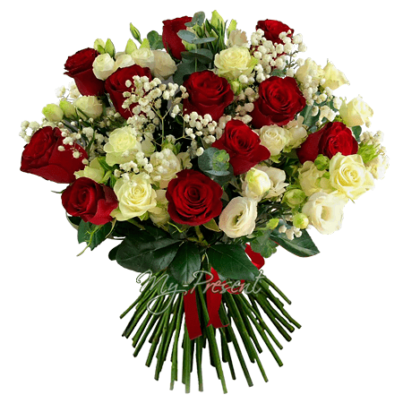 Blumenstrauß aus Rosen und Lisianthus