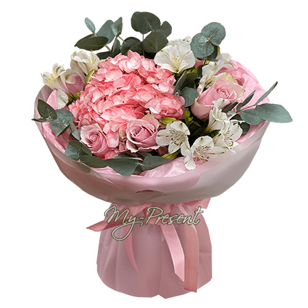 Blumenstrauß aus Rosen, Hortensien und Alstroemerien